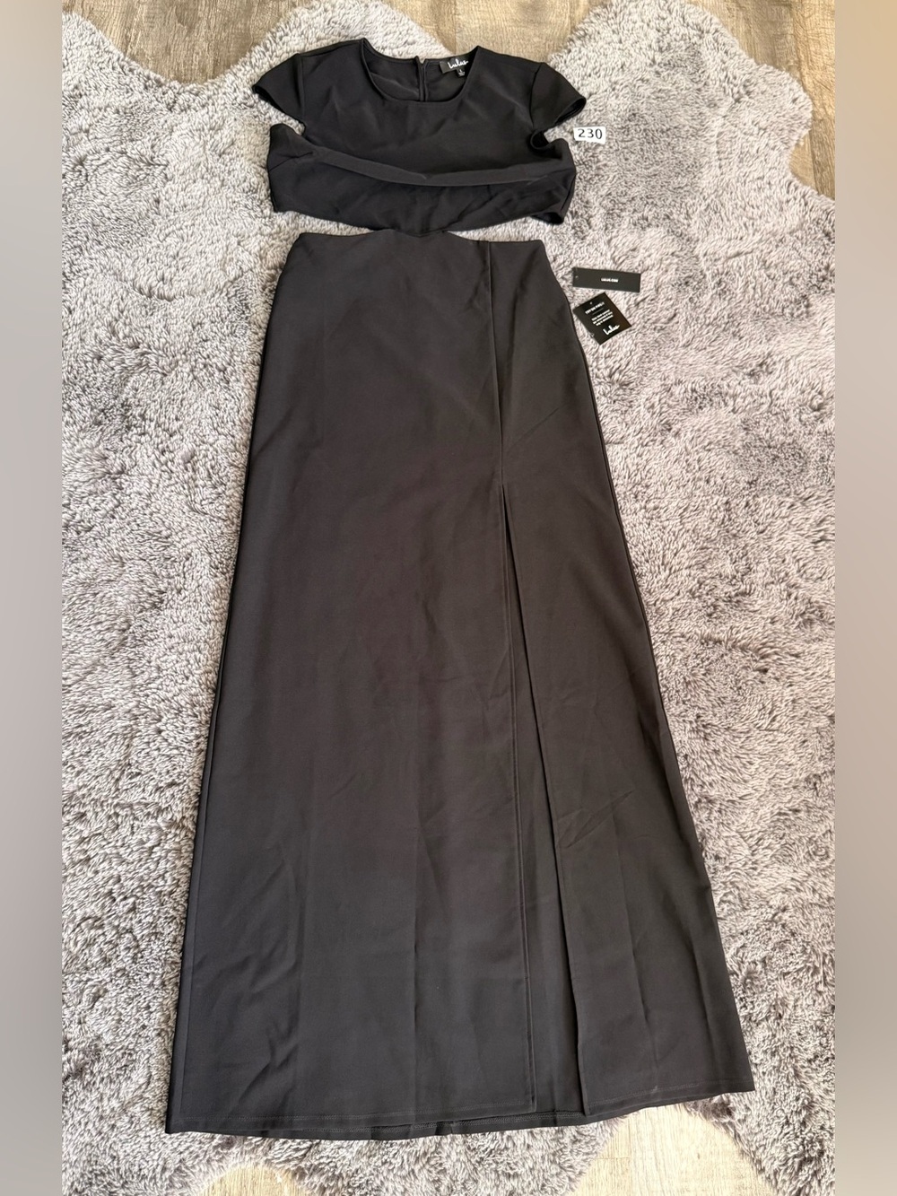Lulu's Black Maxi Skirt with Front Slit Detail and attached crop top